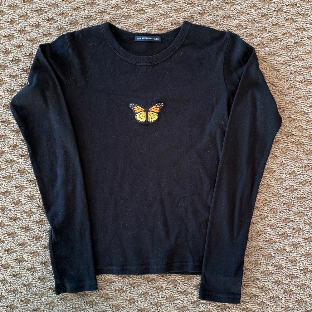 Brandy Melville Black Long Sleeve with Yellow Butterfly
